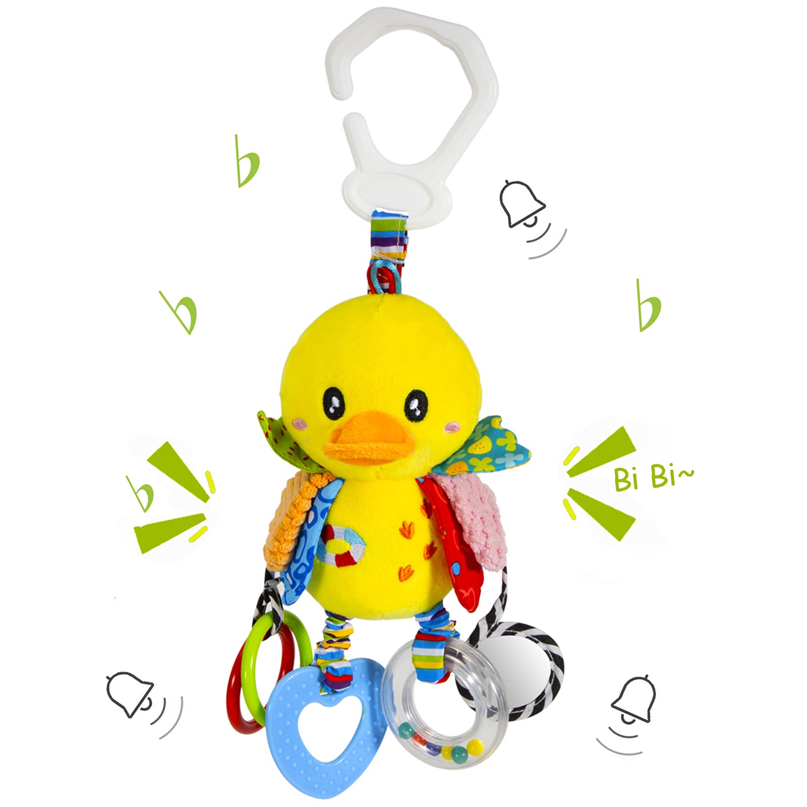 Funsland Baby Stroller Toy and Car Seat Toy for Infant with Teether Hanging Rattle Toys Clip on Stroller Toy Soft Plush Baby Toy