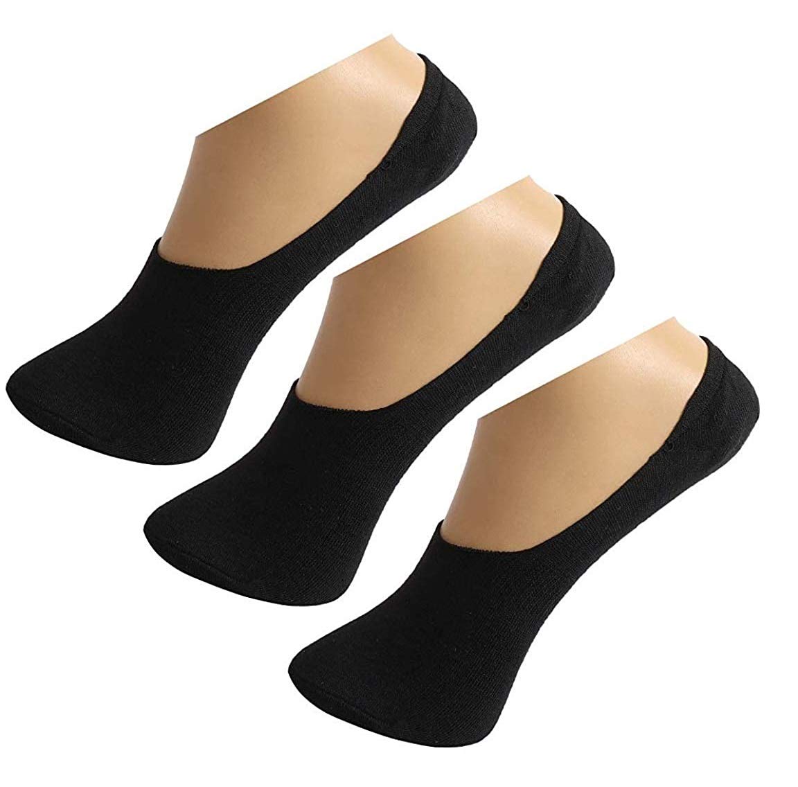 Queery Black Unisex Anti Slip No Show Cotton Loafer Socks With Anti Slip Silicon Grip (Pack Of 3)