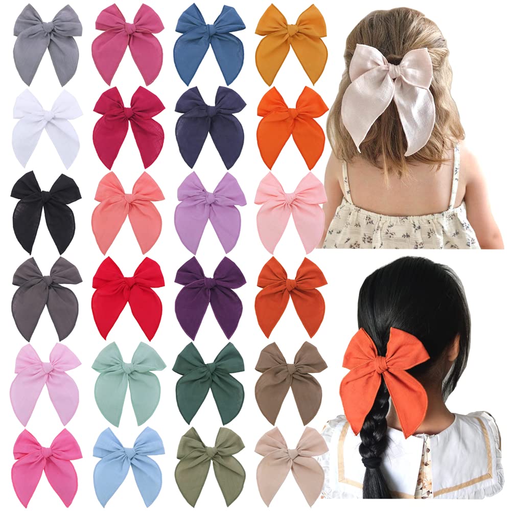Sugarmelon Pack of 24 Large Linen Hair Clips for Girls Women - 24 PCS Hair Accessories for All Ages (Linen, One Size Fits All, H