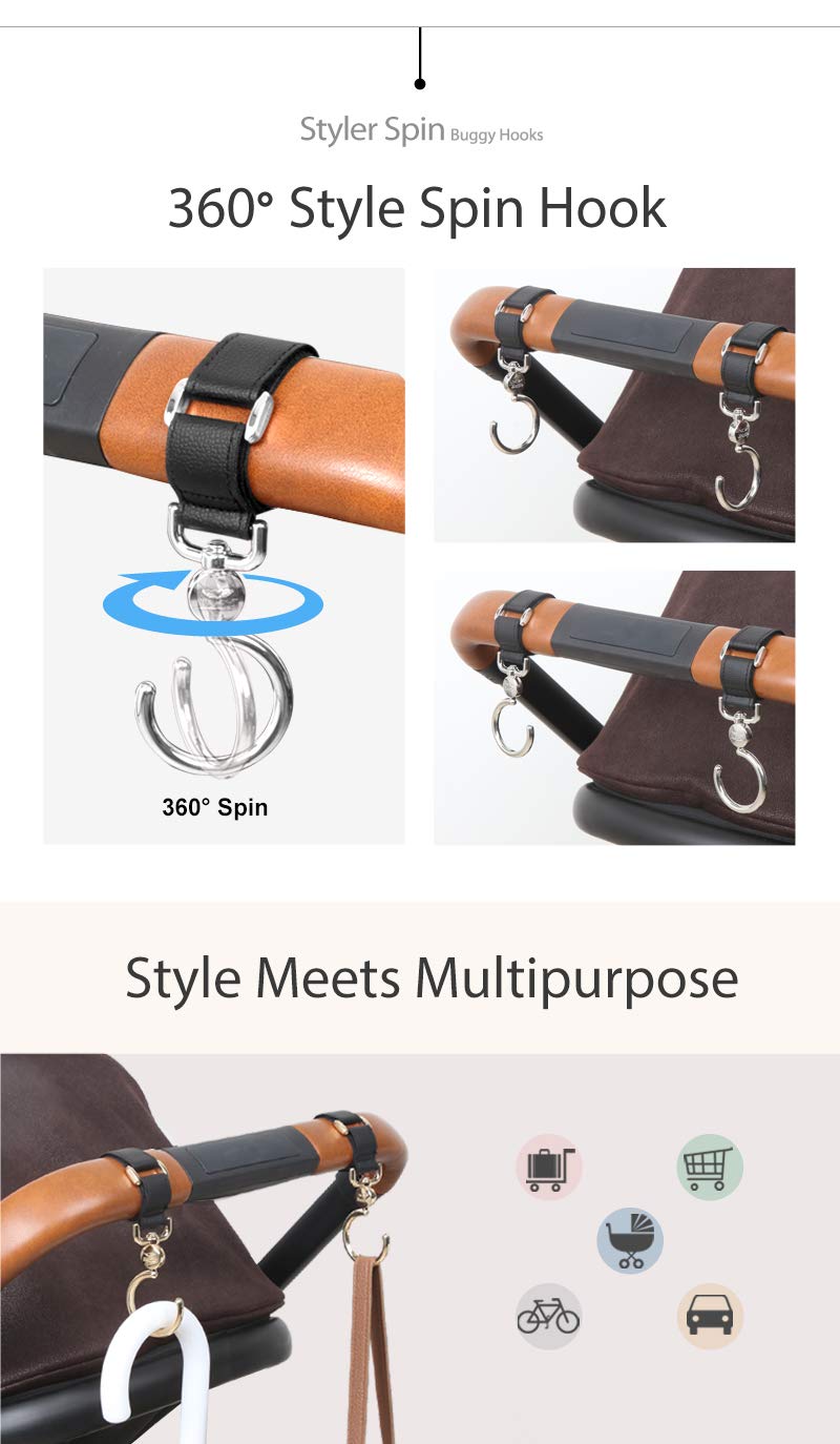 Manito Styler Spin Stroller Hooks (Black Pearl/Mocha)