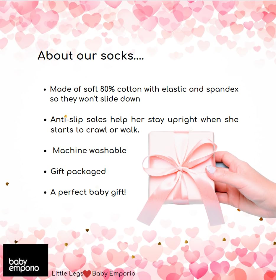 Baby Girl Socks With Mary Jane Or Sneaker Shoe Look - Non-Slip Gripper Soles - 3 Or 6 Pairs - Soft Cotton