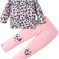 Retsugo Girls Leopard Outfits Ruffle Sleeve Leopard Long Sleeve T-Shirt And Pink Leggings 2Pcs Cute Outfits For Girls Clothes Fa