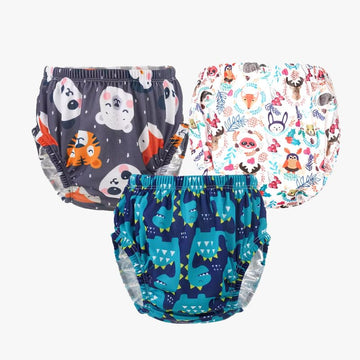CrawlIn Reusable Adjustable Swim Diaper Combo  Pack Of 3 Printed Underpants For Infant Boys & Girls | S | Color 8