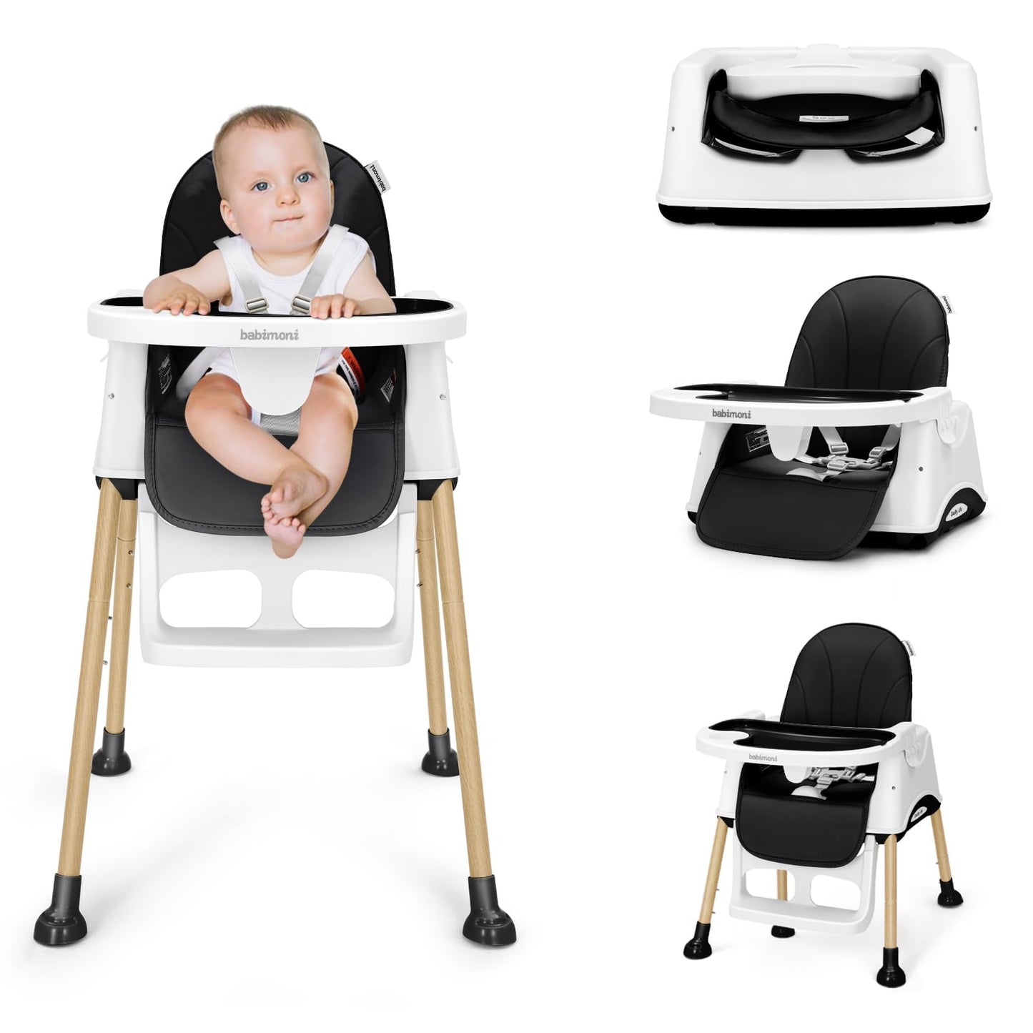 babimoni 3 in 1 High Chairs, Convertible High Chair for Babies and Toddlers, High Chair with Foot Rest and Double Tray, Compact 