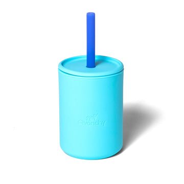 Avanchy Baby Cup With Straw, Training Sippy Cups For Infant To Toddler Kids, Baby Led Weaning 5 Ounce, 6+ Months, Silicone, Blue