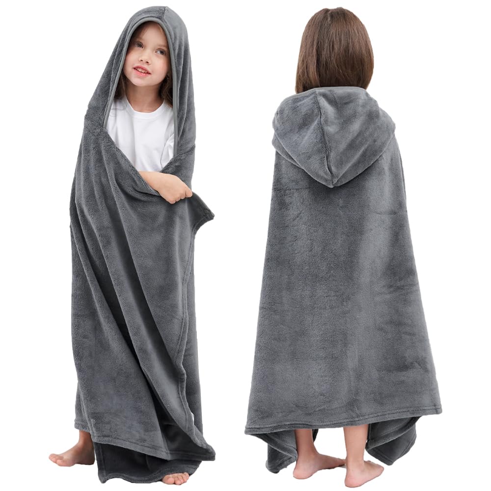 Hiturbo Kids Hooded Fleece Towel: Soft Plush Pool Beach Towel Wrap - 50'X30' Toddler Bath Blanket For Boys Girls 3-12 Years (G
