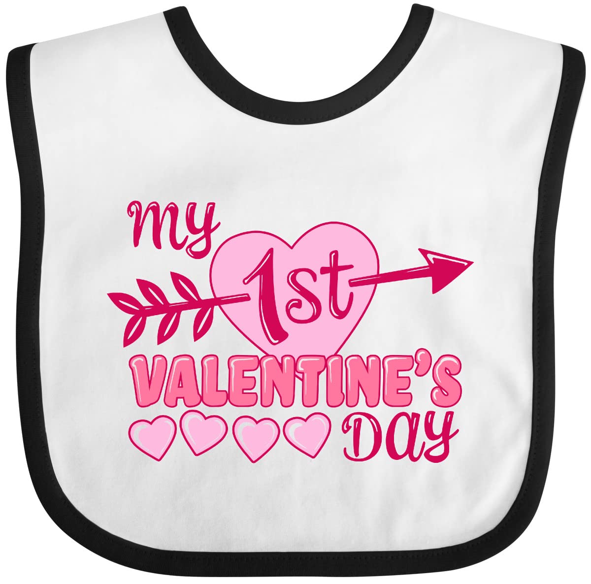 Inktastic My First Valentine 'S Day With Pink Heart And Arrow Baby Bib White And Black 39970