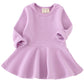 Csbks Toddler Baby Girls Long Sleeve Cotton Dress Solid Ruffle Tops 12 Months Purple