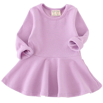 Csbks Toddler Baby Girls Long Sleeve Cotton Dress Solid Ruffle Tops 12 Months Purple
