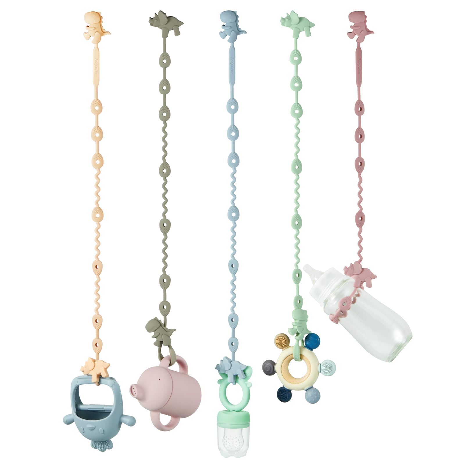 Pandaear Baby Toy Straps - 5 Pack Dinosaur Silicone Pacifier Teether H – Cutebab WBCBBB0C7G83BC4