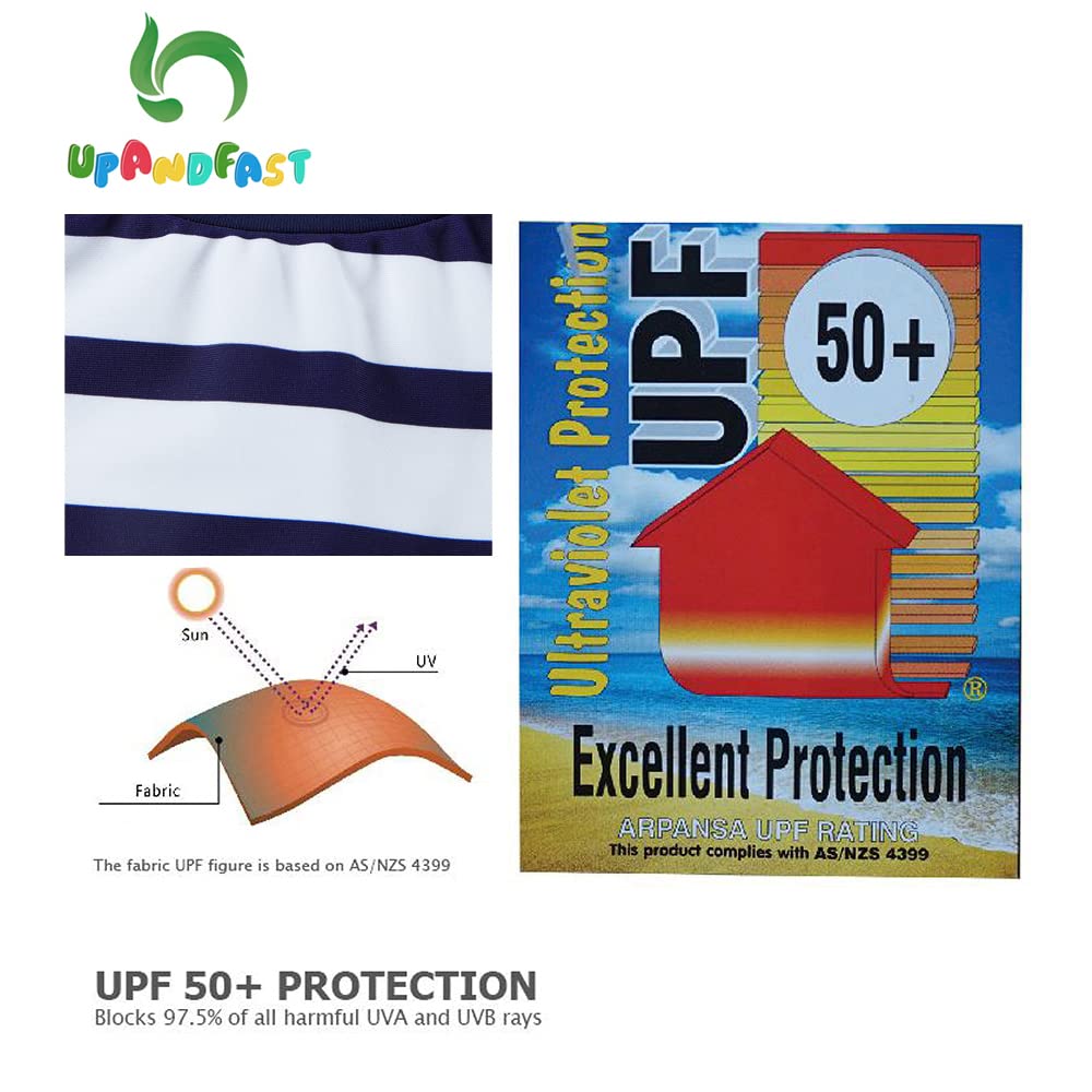 Upandfast Baby/Toddler One Piece Zip Sunsuits With Sun Hat Upf 50+ Sun Protection Infant Beach Swimsuit (White, 12-18 Months)