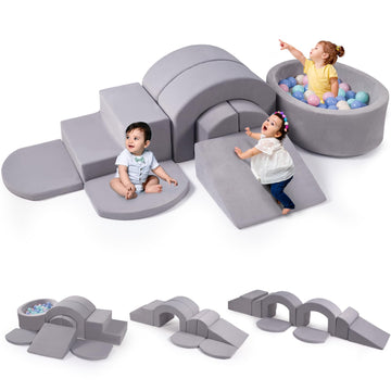 Rinnebbit 9-Piece Foam Climbing Blocks for Toddlers, Baby Climb and Crawl Soft Play Set with Ball Pit, Machine Washable Cover, I