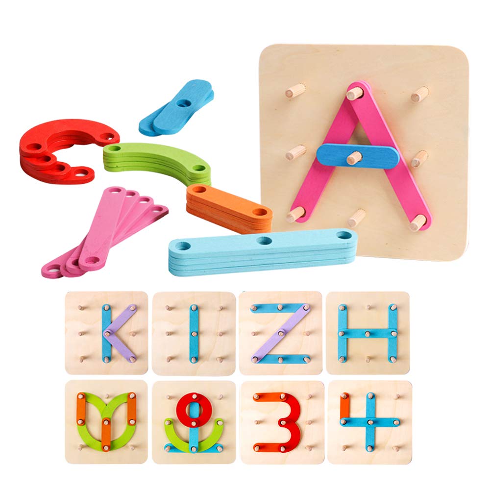 kizh Wooden Letter and Number Construction Activity Set Educational Preschool Toys Shape Color Recognition Pegboard Sorter Set B