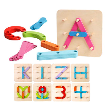 kizh Wooden Letter and Number Construction Activity Set Educational Preschool Toys Shape Color Recognition Pegboard Sorter Set B