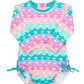 Rufflebutts Baby Girls Upf 50+ Sun Protection Novelty Print Long Sleeve One Piece Rash Guard Swimsuit With Zipper - Mermaid/Aqua