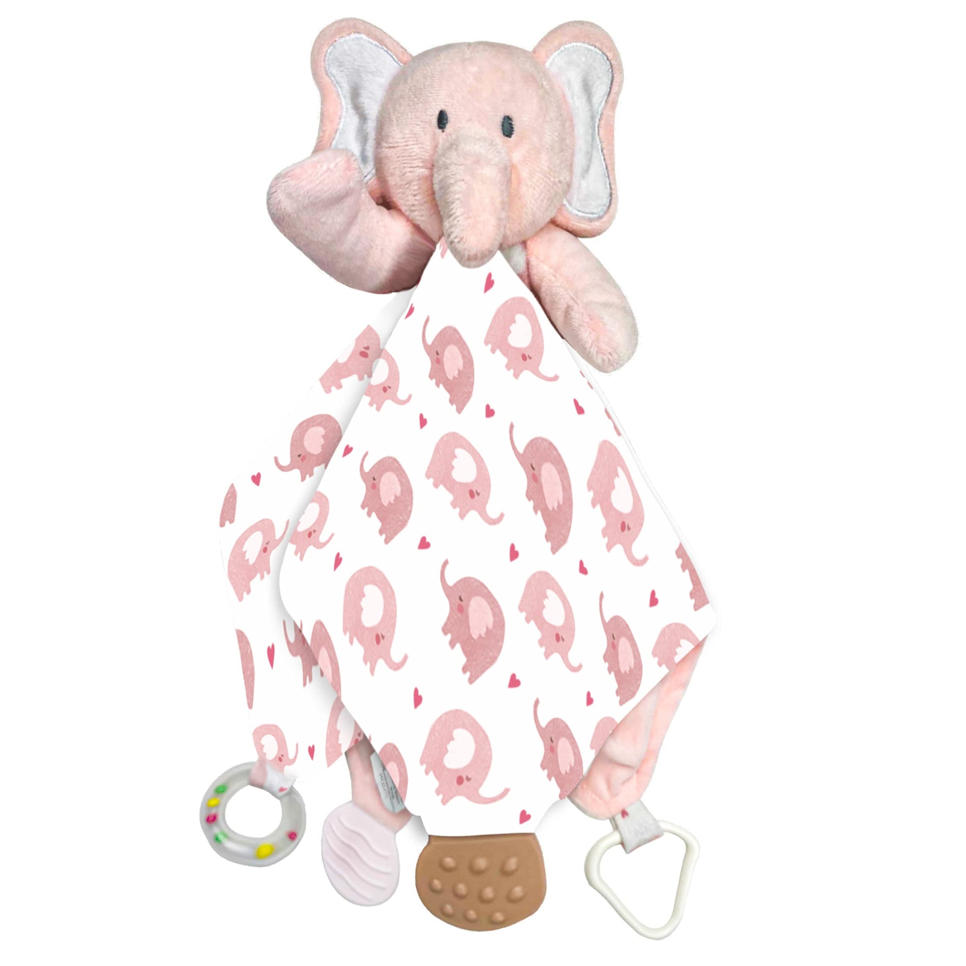 MODERN BABY Security Blanket Loveys for Babies Pink Elephant Stuffed Taggy Blanket Teether Toy Super Soft