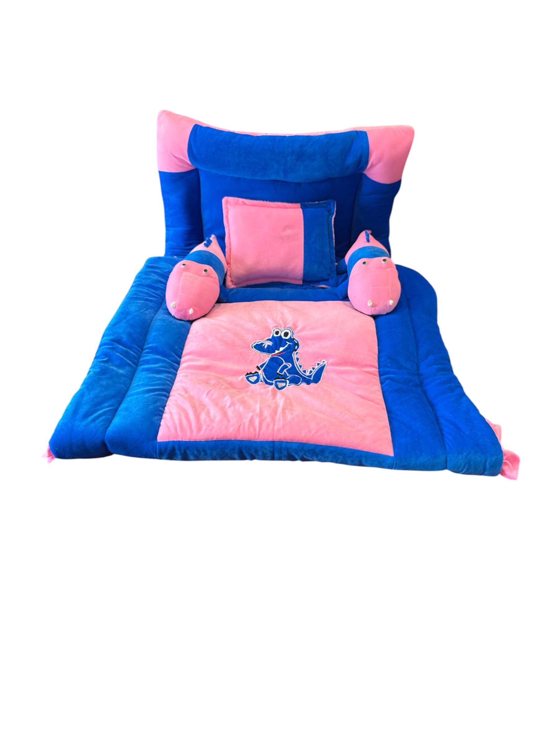 Pinks And Blues Full Sleeping Baby Bedding Set With Two Alligator Shape Side Pillows (048 Months) (Royal Blue & Pink)