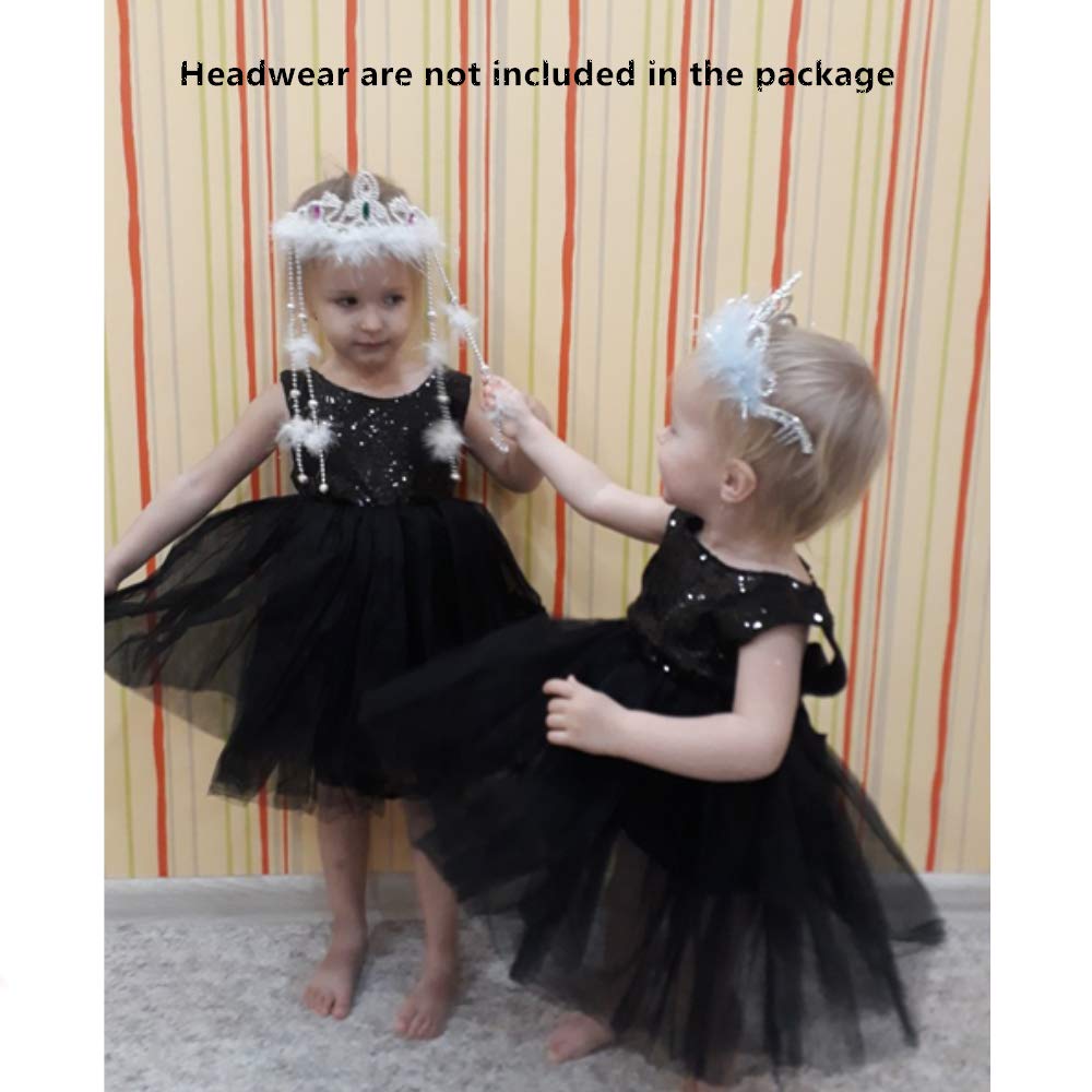 Toddler Girl Baby Lace Flower Sequin Tutu Dress Tulle Pageant Wedding Party Formal Girls Dresses Black 6-12M