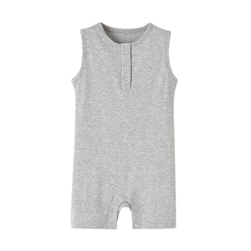Teach Leanbh Baby Romper Cotton Sleeveless Button Down One Piece Linen Jumpsuit Coverall 3-24 Months (Light Grey, 6-12 Months)