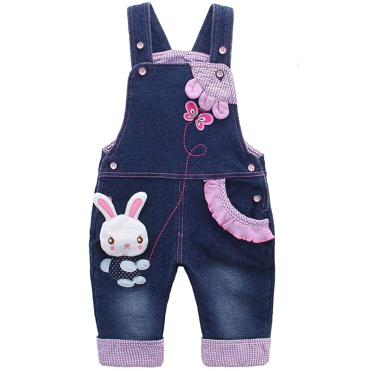 Kidscool Space Baby Girl Jean Overalls,Toddler Denim Cute 3D Bunny Outfit,Blue,12-18 Months