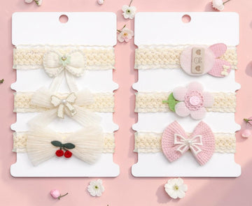 Hair Sparkles Baby Headbands Set Of 6  Lace Bow & Floral Style, Soft Stretch Elastic Bands, Multicolor For Infants & Toddlers