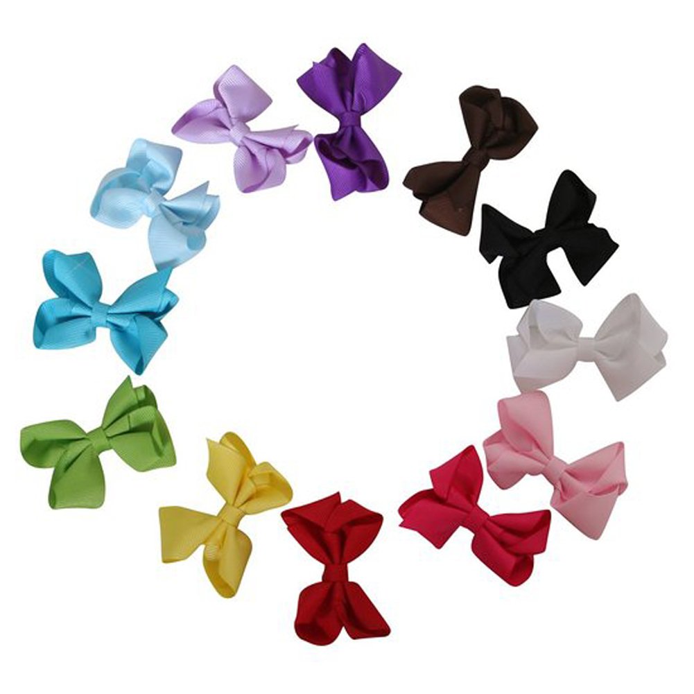 Dozen Assorted 2.5' Grosgrain Ribbon Baby Girl Chunky Hairbows
