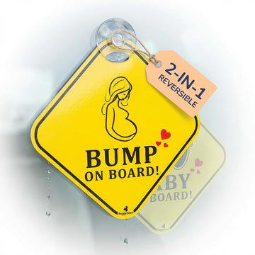 2in1 Reversible Baby on Board & Bump on Board Car Hanging Sign  Mom on Board Pregnancy & Newborn Safety Sign for Rear Windshi