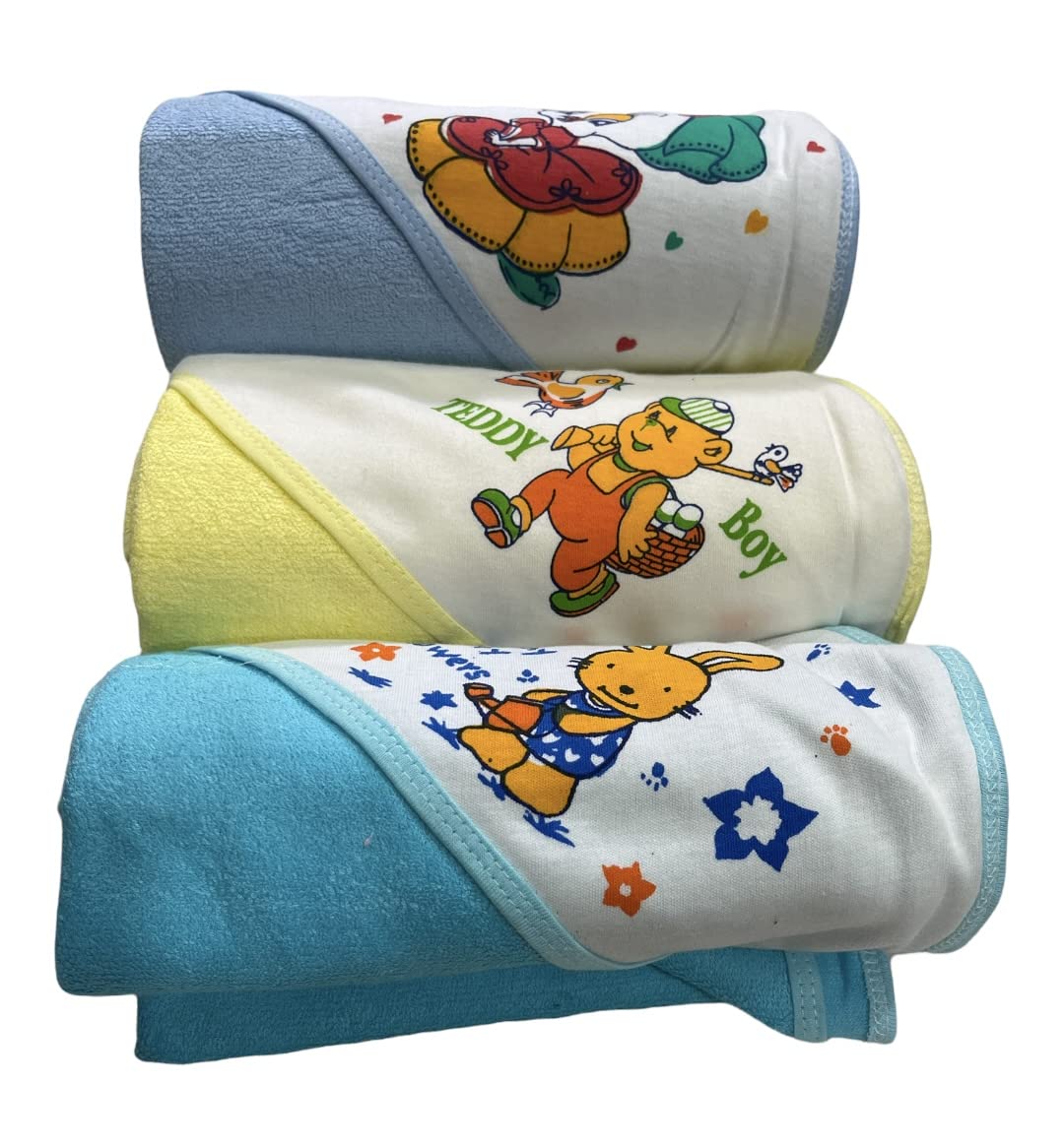TEDDYIFY Babys Soft Cotton Printed Hooded Towel (06 Months, Colours and Prints Vary) (Pack of 2)