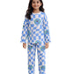 ANTHRILO Pajama TShirt Set for Girls | Kids Night Suit for Girls | Nightwear | 100% Cotton Pyjama Set Globe Check Print Blue | 