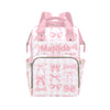Custom Pink Bow Baby Diaper Bag with Name - Personalized Nursing Travel Tote Backpack for Mom or Dad, Custom Name Baby Daypack G