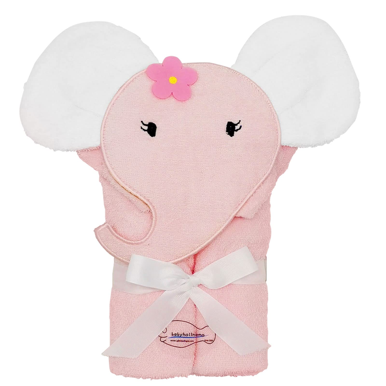 babyhollnemo Cotton Baby Bath Towel, Soft Baby Hooded Towels, Adorable Gifts for Newborn, Pink Elephant