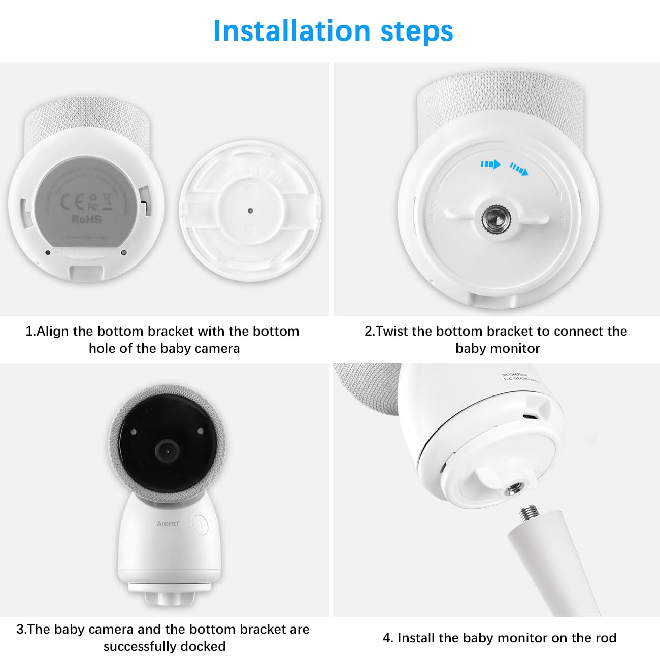 Koroao Flexible Twist Mount For Arenti Baby Monitor/Arenti 3Mp Baby Monitor,No Tools Or Wall Damage Required (White)