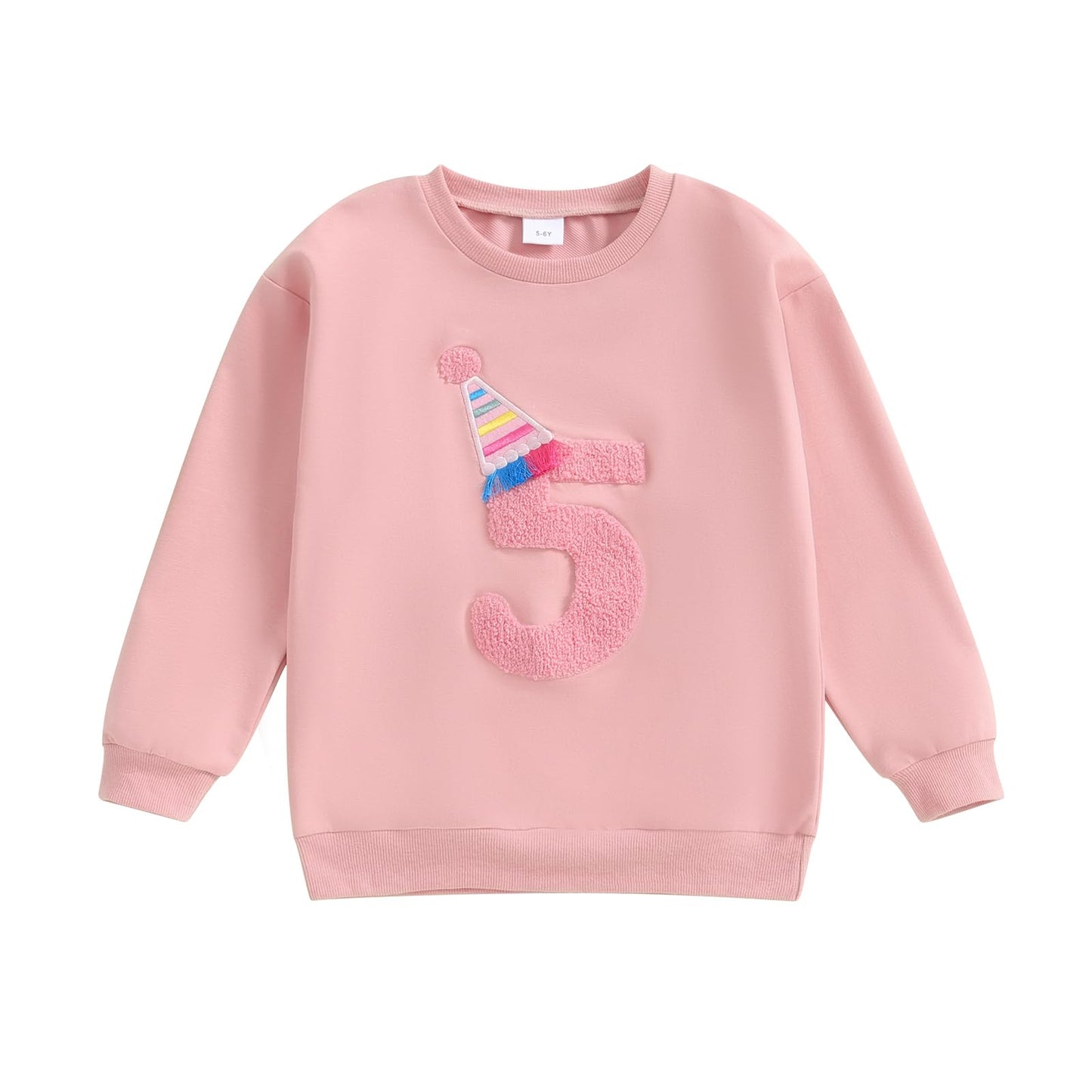 Lamuusaa Toddler Baby Girl Birthday Outfit Number 1/2/3/4/5/6 Embroidery Sweatshirt Oversized Pullover Shirts (Pink 5, 5-6 Years