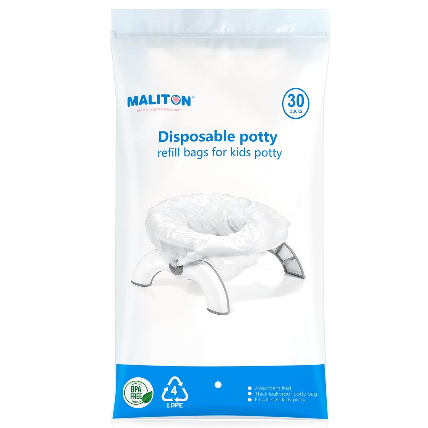 30 Packs Disposable Potty Bags For Toddler Portable Toilet, Travel Potty Liners Fit For Oxo Tot 2-In-1 Go Potty, Maliton Potty T