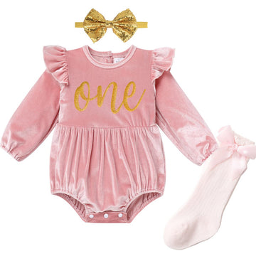 Imekis My First Valentines Day Baby Girl Outfit: First Birthday Outfit Velvet Bubble Romper Sock Headband Cake Smash Photoshoot