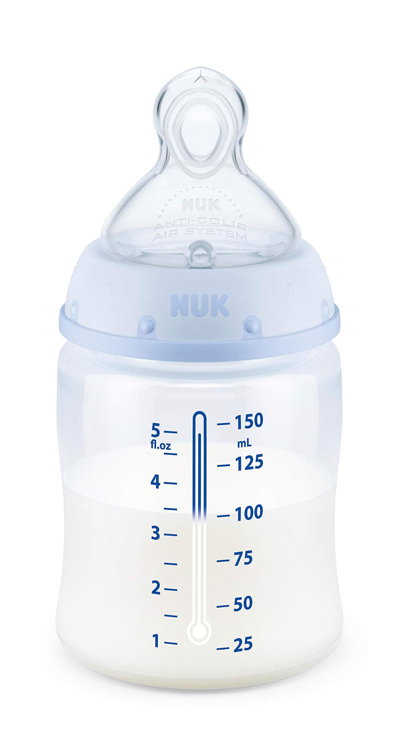 NUK Smooth Flow Anti-Colic Bottle,Blue Elephant 5 Oz, 3 Pack