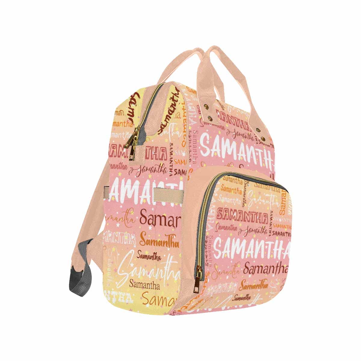 Personalized Name Diaper Backpack, Custom Text Diaper Bag Mummy Nursing Baby Bag Casual Travel Daypack Bag Fashion Multipurpose