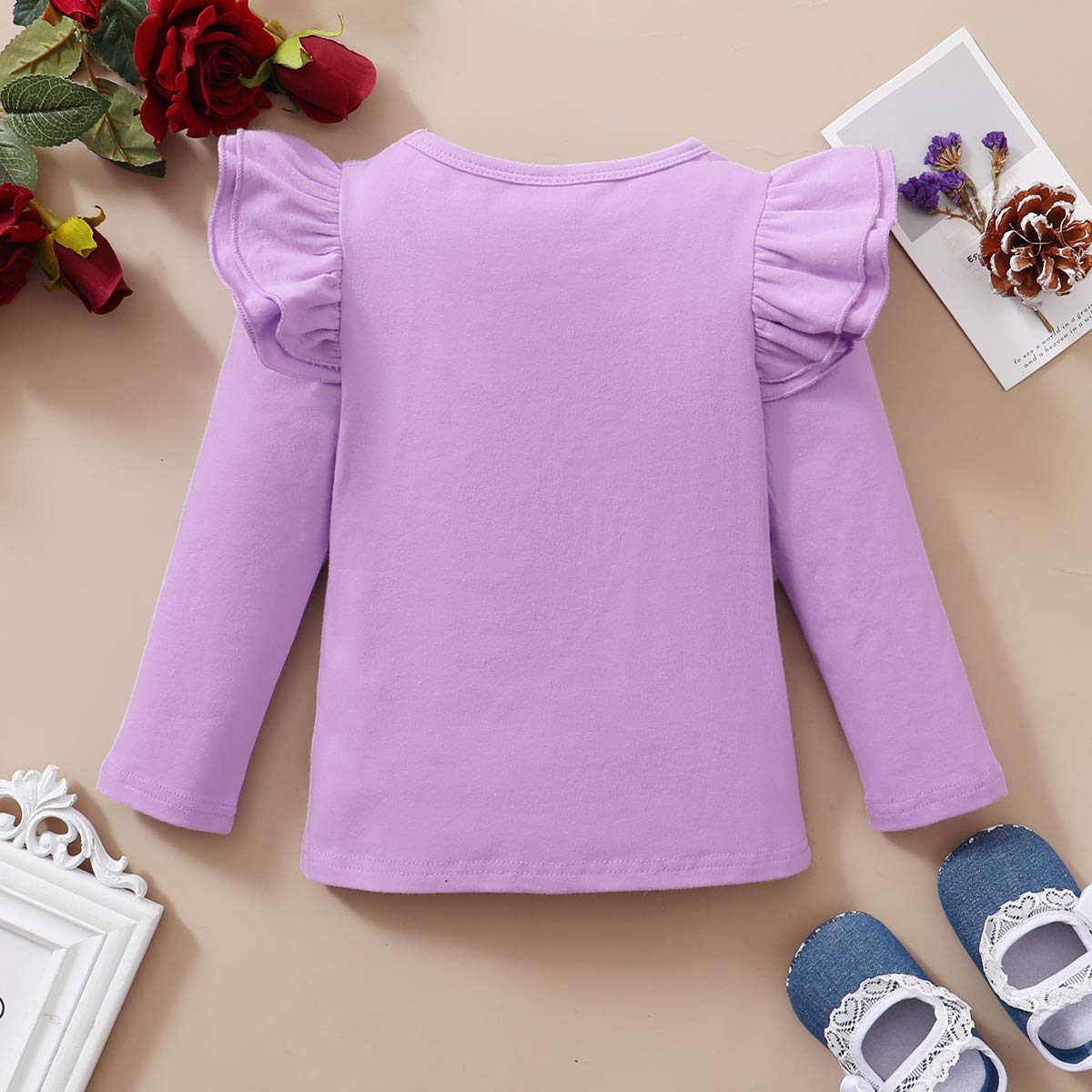 Toddler Baby Girls Long Sleeve Ruffle T Shirt Kids Casual Plain Solid Top Blouse T-Shirt Undershirt (Purple,6-7 Years)