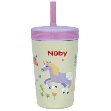 Nuby Thirsty Kids Insulated Toddler Cup with Silicone Flexstraw - 12 oz - Stainless Steel and Leak-Resistant - 18+ Months - Unic