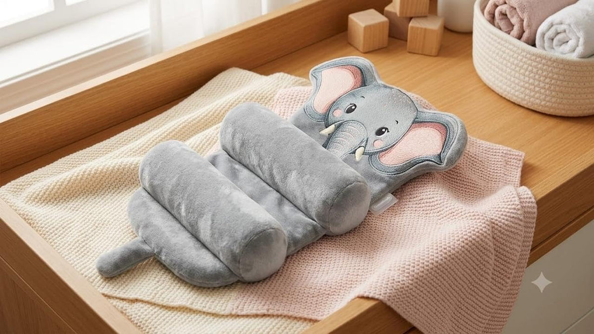 Snugnibble owl Design Baby Cushion Pillow, Soft Plush Grey Cushion with Side Bolsters, Cute OWL Shape, Cozy Baby Room Accessory