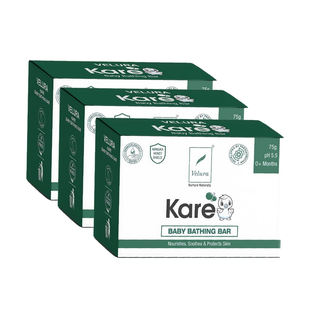 Velura Baby Bathing Soap Bar Pack Of 3- Kare | Ph 5.5, 0+ Months|Shea Butter & Manuka Honey For Moisturising, & Soothing Babies 