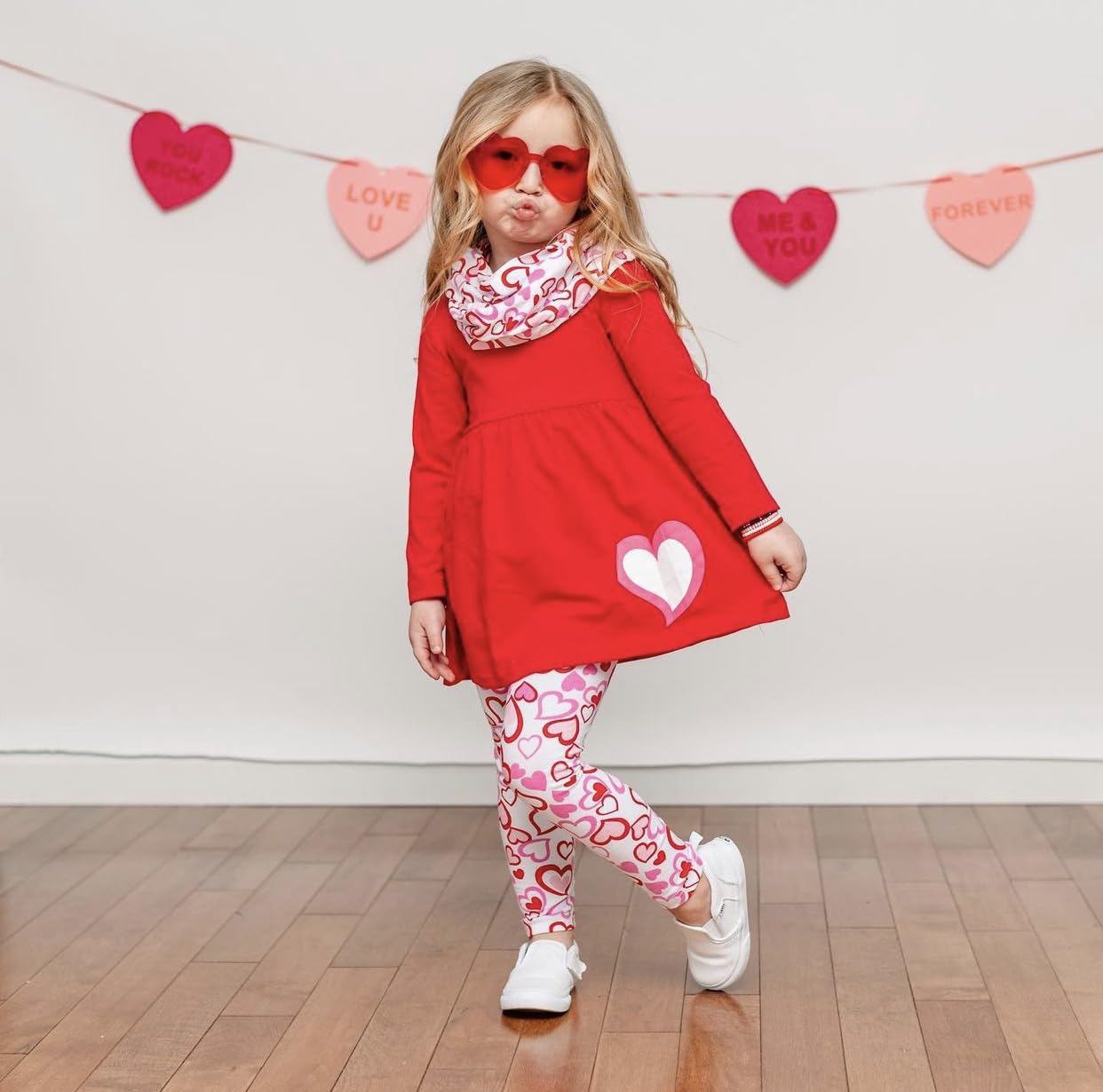 Unique Baby Girls Valentines Day Red & Pink Hearts Toddler Legging Set Outfit (10 Years, Red)