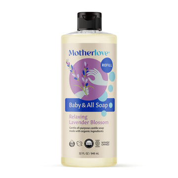 Motherlove Baby & All Soap (32 oz) Gentle Foaming All-Purpose Castile Soap Made with Organic Ingredients - Relaxing Lavender Blo