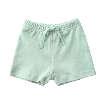 Teach Leanbh Unisex-Baby 3-Pack Cotton Soild Color Short With Drawstring 3-24 Months (12-18 Months, Green/Gray/Blue)