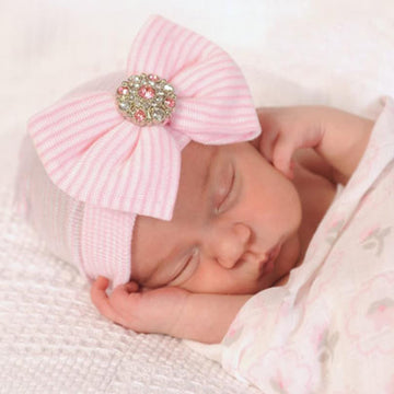Bqubo Newborn Baby Caps Mittens For Baby Girls Set Hospital Hat Beanie Infant Hats With Bow Baby Scratch Mitten Gloves