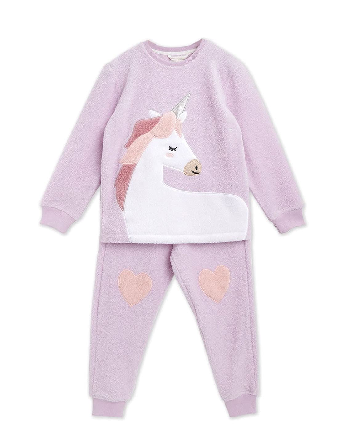 Cherry Crumble Kids Girls Round Neck Full Sleeve Winter Sleepwear Nightsuit Regular Pajama Set (WsNsuit2_Light Lavender_23 Ye