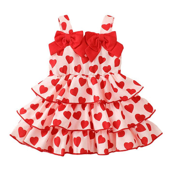 Hopscotch Girls Sleeveless Red Double Bow Hearts Tiered Dress (69 Months)