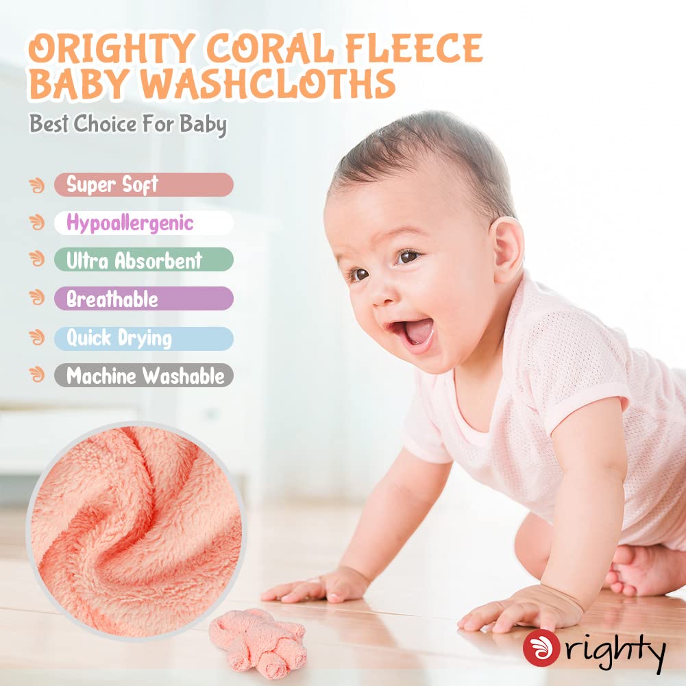 Orighty Baby Washcloths 50-Pack, Microfiber Coral Fleece Baby Face Towels, Soft And Absorbent Wash Cloths For Newborns, Infants