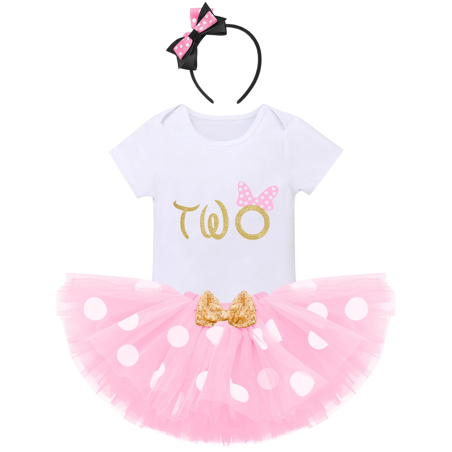 Ibtom Castle Cake Smash 1St/2Nd Birthday Party Clothing For Newborn Toddler Polka Dots + Sequins Bow Skirt+3D Ear Princess Pagea