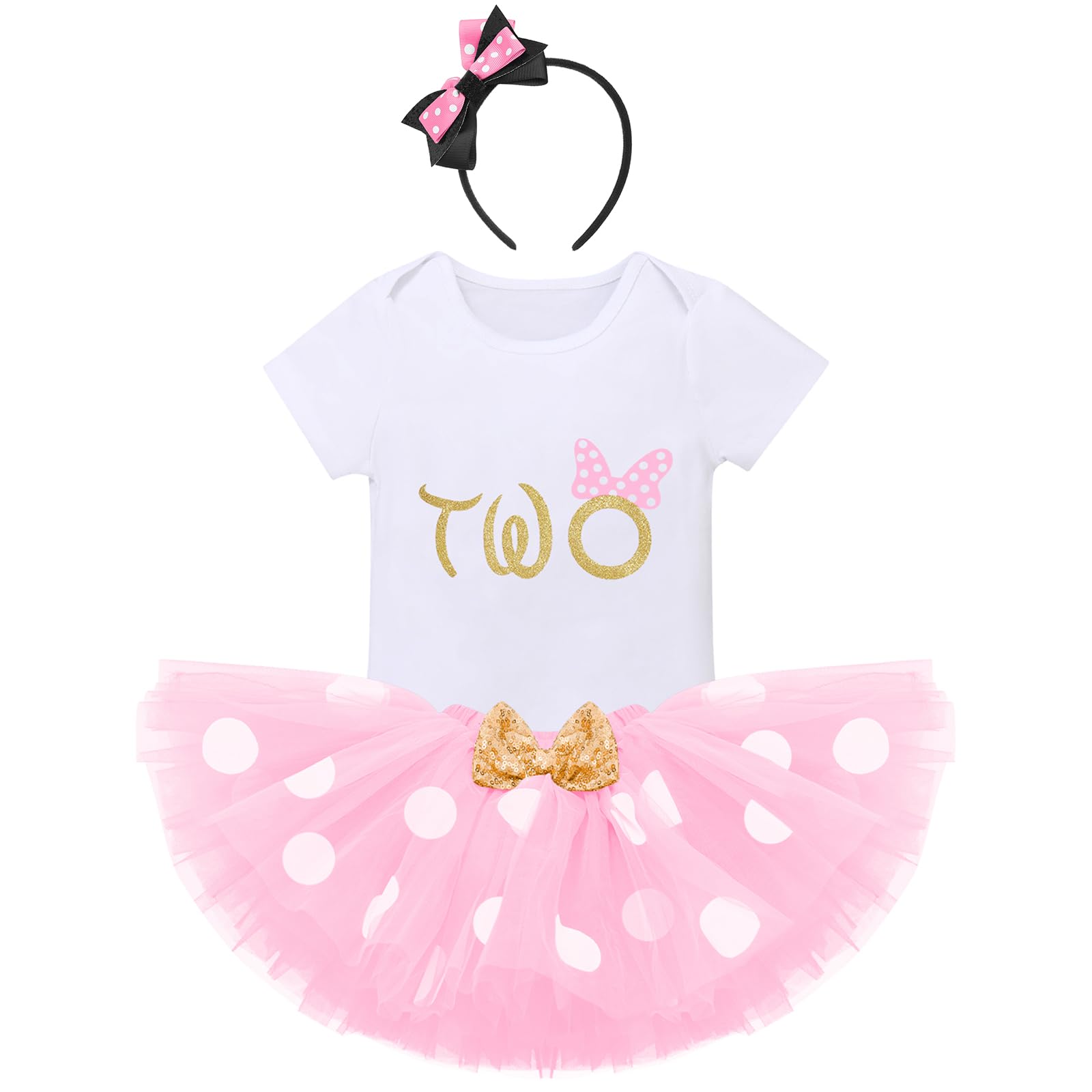 Ibtom Castle Cake Smash 1St/2Nd Birthday Party Clothing For Newborn Toddler Polka Dots + Sequins Bow Skirt+3D Ear Princess Pagea